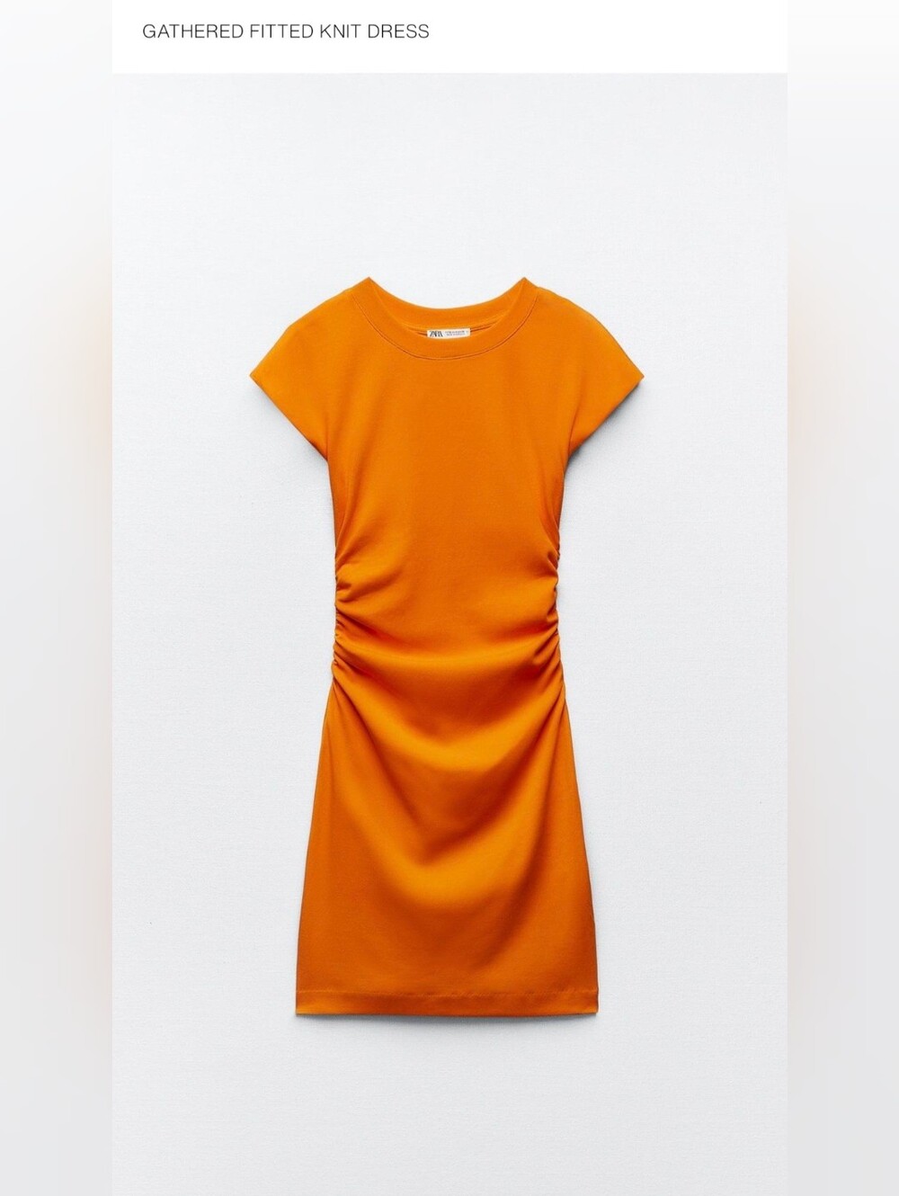 Zara Vibrant Orange Ruched Short-Sleeve Mini Dress